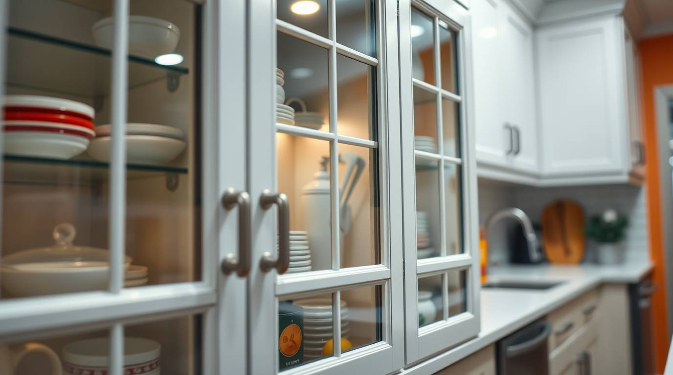 Glass-front display kitchen cabinets